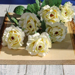 Set Of 12 Cream White Silk Roses 23"