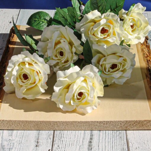 Set Of 12 Cream White Silk Roses 23"