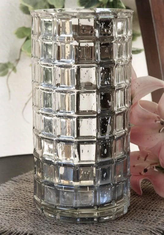 Silver Mercury Glass Cylinder 10" - Vase & Candle Holder 1 Silver Mercury Glass Cylinder 10" - Vase & Candle Holder