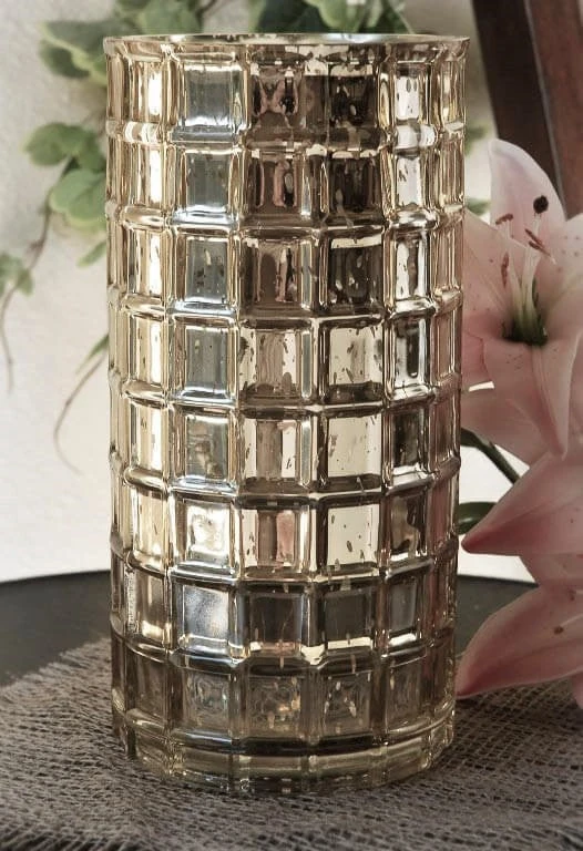 Gold Mercury Mosaic Cylinder 10" - Vase & Candle Holder 1 Gold Mercury Mosaic Cylinder 10" - Vase & Candle Holder