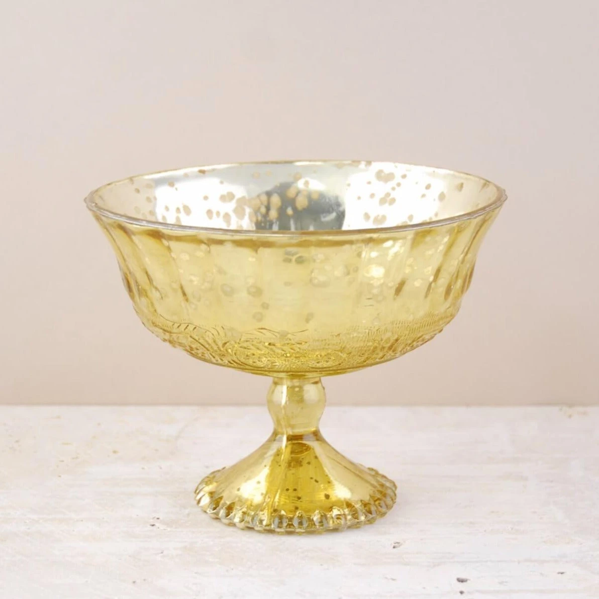 Gold Mercury Glass Compote 7" X 5.25" 1 Gold Mercury Glass Compote 7" X 5.25"