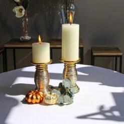 Richland Elegant Pillar Candle Holder 6" Gold Ceramic Set Of 4