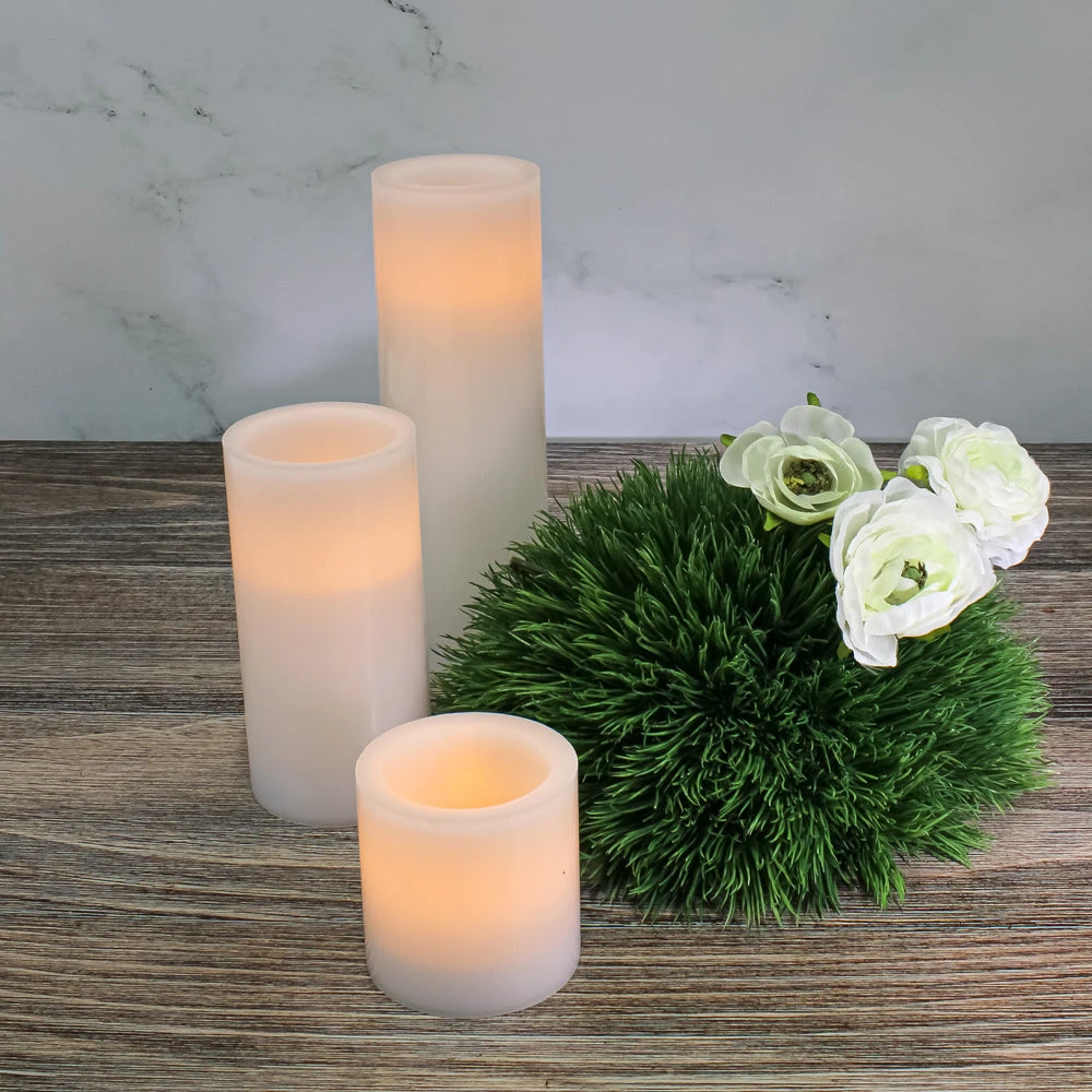 Richland Flameless LED Pillar Candles 3"x3", 3"x6" & 3"x9" White Set Of 3 2 Richland Flameless LED Pillar Candles 3"x3", 3"x6" & 3"x9" White Set Of 3 - Image 2