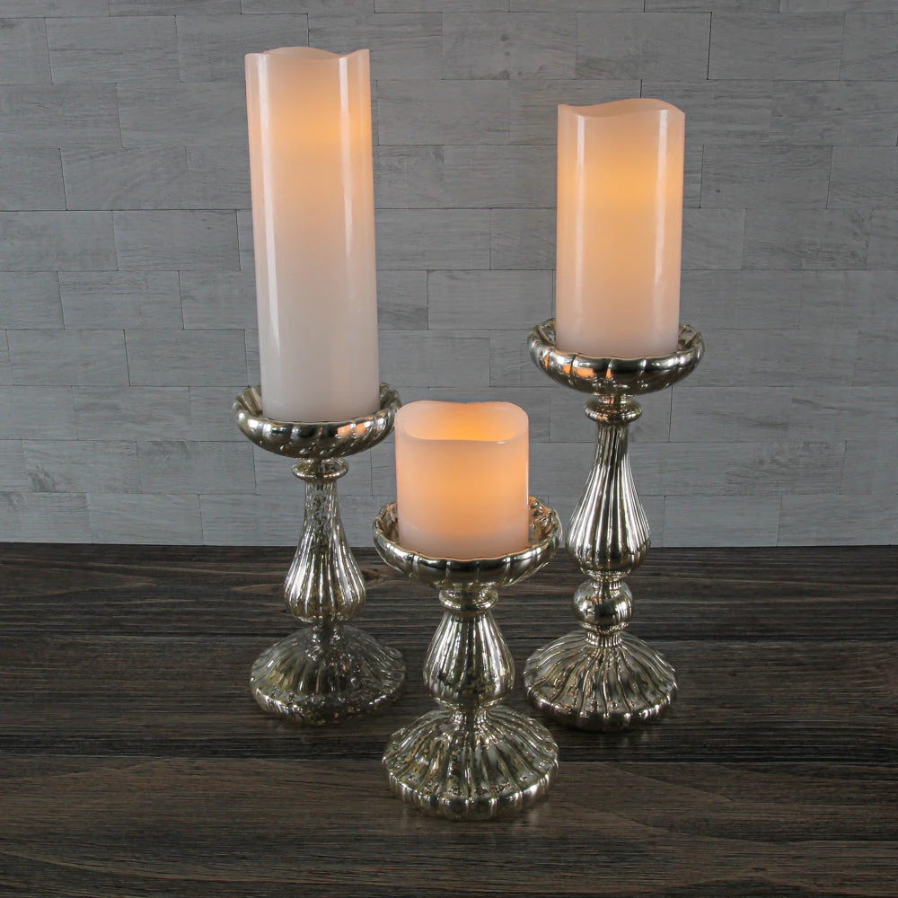 Richland Ribbed Unique Mercury Glass Pillar Candle Holder Set Of 3 3 Richland Ribbed Unique Mercury Glass Pillar Candle Holder Set Of 3 - Image 3