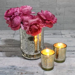 Silver Mercury Glass Hurricane Vase & Candle Holder 6"