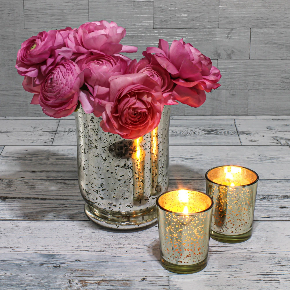 Silver Mercury Glass Hurricane Vase & Candle Holder 6" 1 Silver Mercury Glass Hurricane Vase & Candle Holder 6"