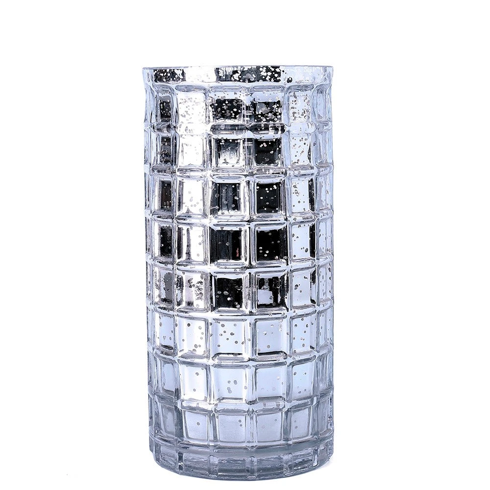 Silver Mercury Glass Cylinder 10" - Vase & Candle Holder 3 Silver Mercury Glass Cylinder 10" - Vase & Candle Holder - Image 3