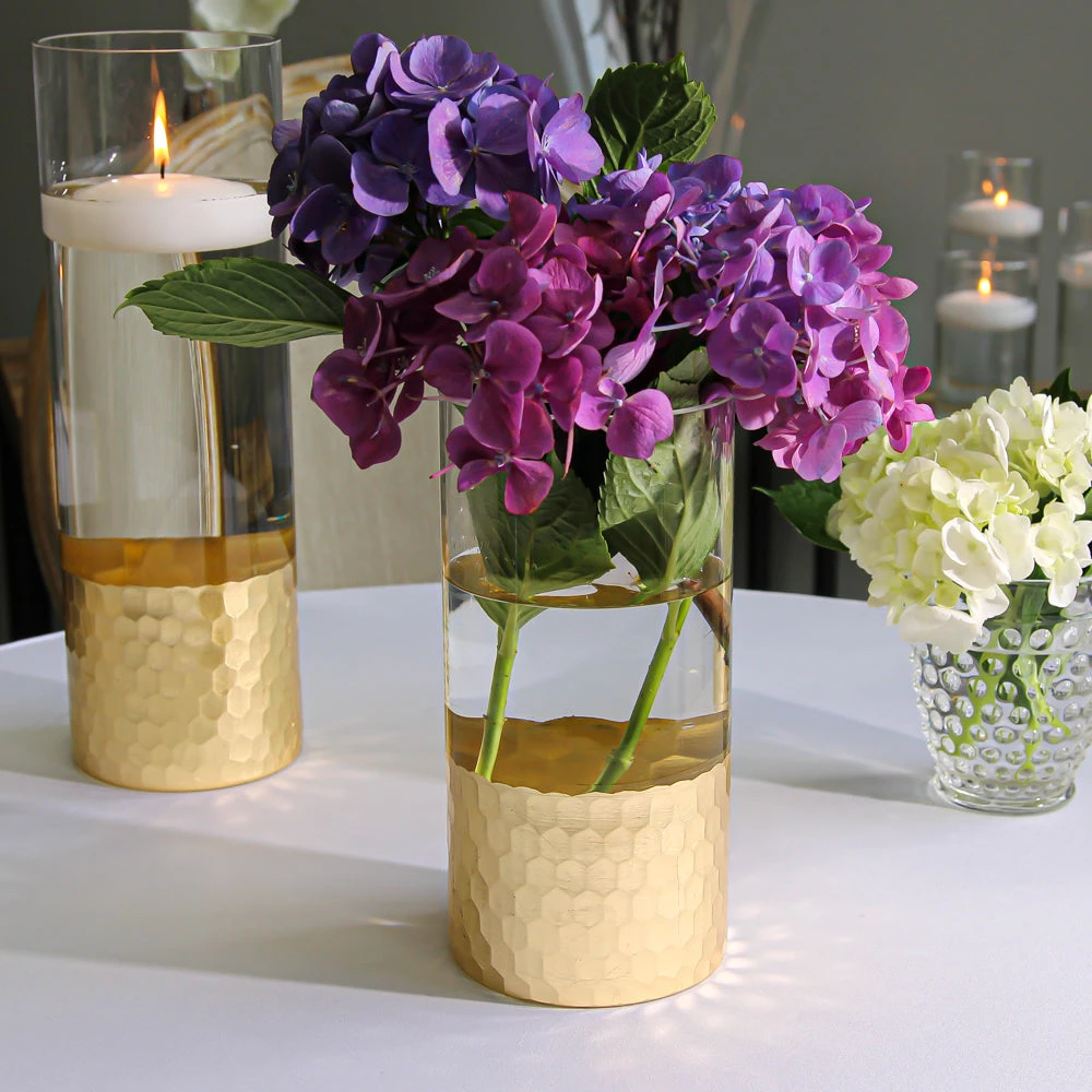Gold Honeycomb Cylinder Vase 4"x8" 2 Gold Honeycomb Cylinder Vase 4"x8" - Image 2