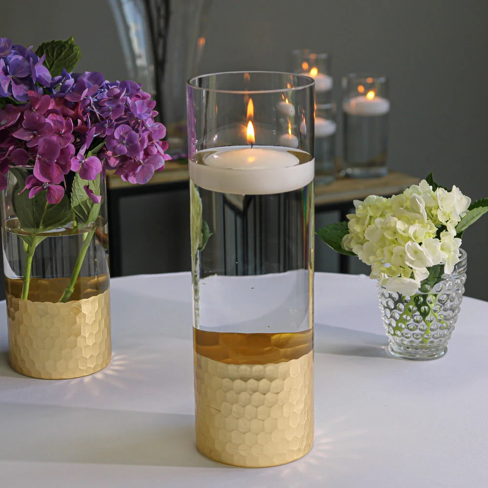 Gold Honeycomb Cylinder Vase 4"x12" 2 Gold Honeycomb Cylinder Vase 4"x12" - Image 2