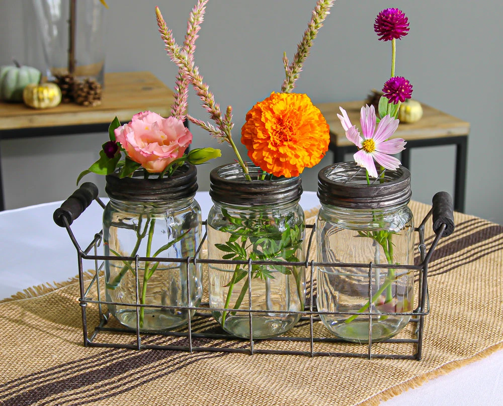 Wire Basket With 3 Glass Mason Jars With Frog Lids 2 Wire Basket With 3 Glass Mason Jars With Frog Lids - Image 2