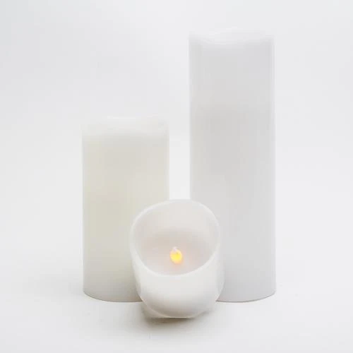 Richland Flameless LED Wavy Top Pillar Candles 3"x3", 3"x6" & 3"x9" White Set Of 3 4 Richland Flameless LED Wavy Top Pillar Candles 3"x3", 3"x6" & 3"x9" White Set Of 3 - Image 4