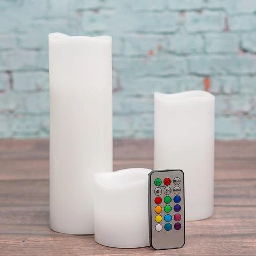 Richland Flameless LED Remote Control Wavy Top Pillar Candle White 3"x3", 3"x6", 3"x9" Set Of 3 1 Richland Flameless LED Remote Control Wavy Top Pillar Candle White 3"x3", 3"x6", 3"x9" Set Of 3