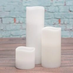 Richland Flameless LED Wavy Top Pillar Candles 3"x3", 3"x6" & 3"x9" White Set Of 18
