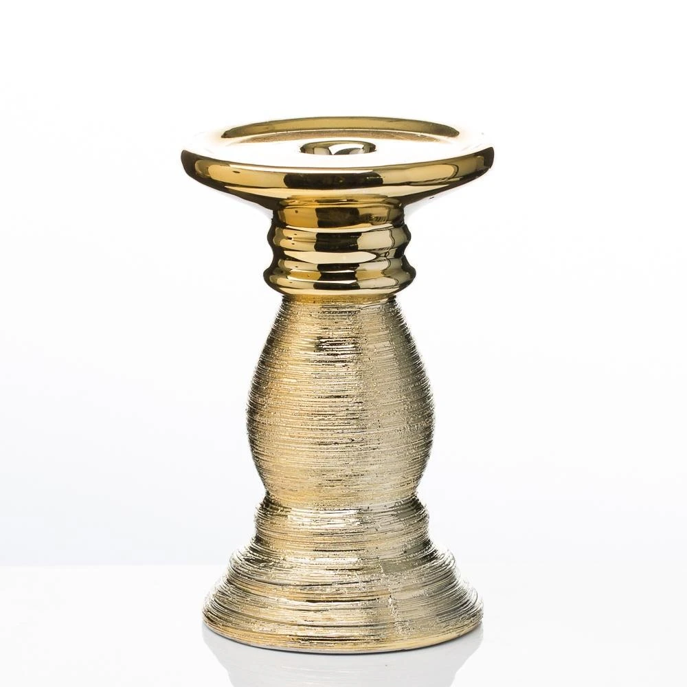 Richland Elegant Pillar Candle Holder 6" Gold Ceramic Set Of 4 2 Richland Elegant Pillar Candle Holder 6" Gold Ceramic Set Of 4 - Image 2