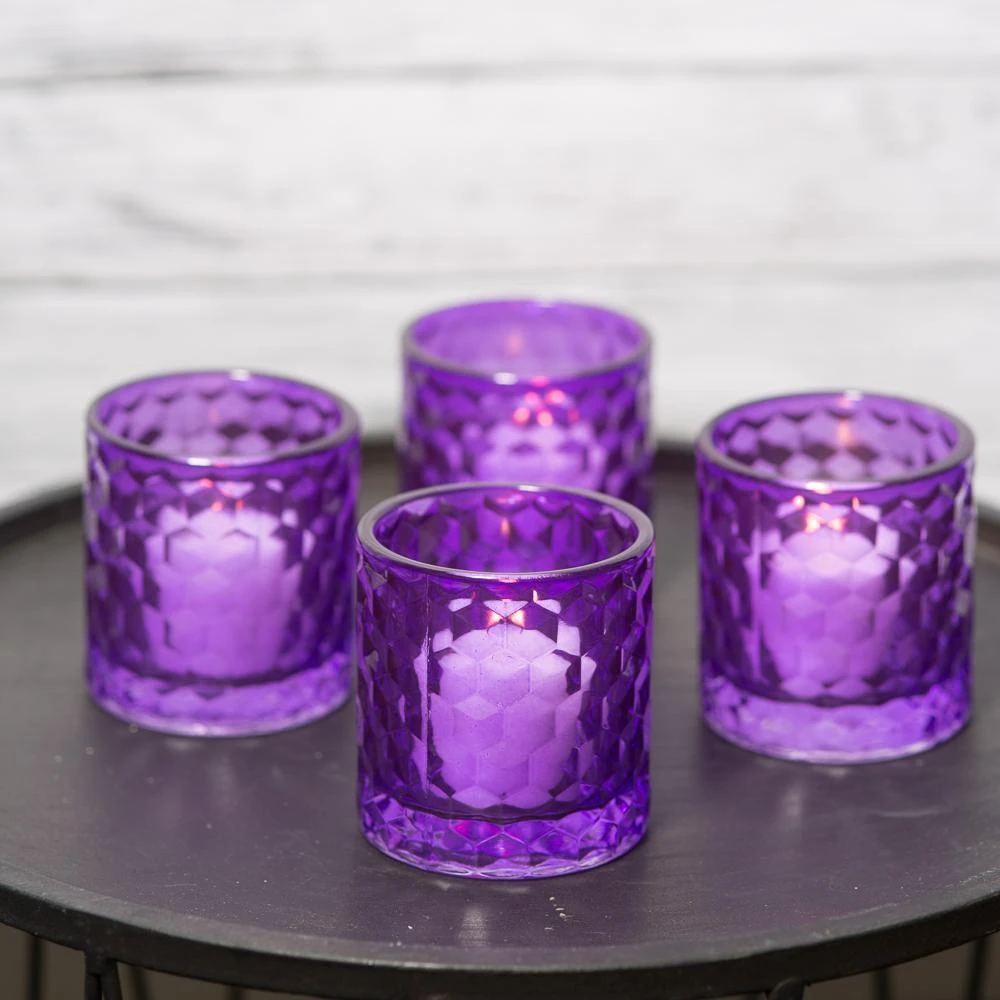 Richland Purple Chunky Honeycomb Glass Votive & Tealight Holder Set Of 12 2 Richland Purple Chunky Honeycomb Glass Votive & Tealight Holder Set Of 12 - Image 2