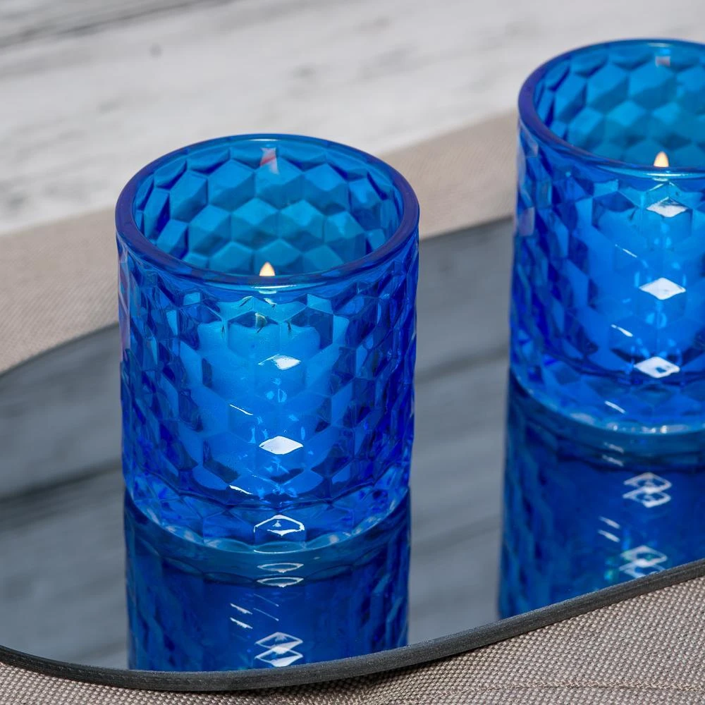 Richland Blue Chunky Honeycomb Glass Votive & Tealight Holder Set Of 24 2 Richland Blue Chunky Honeycomb Glass Votive & Tealight Holder Set Of 24 - Image 2