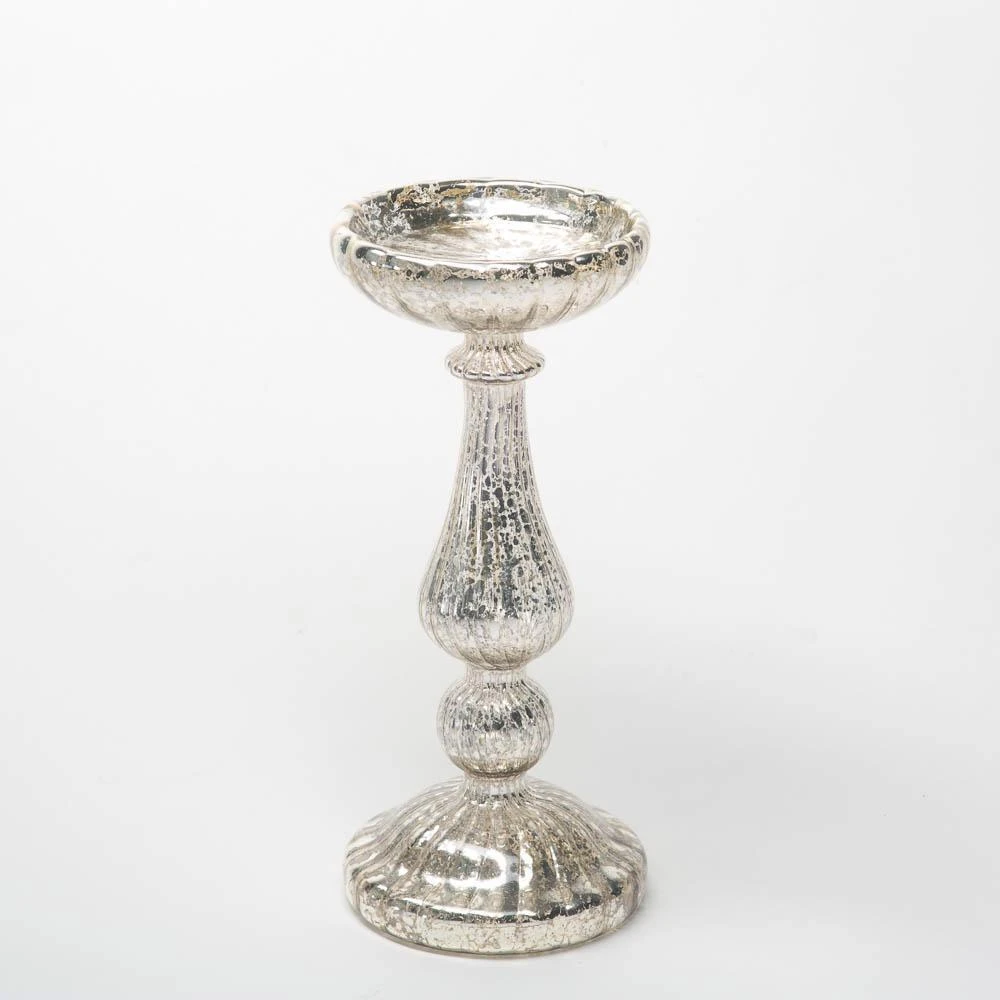 Richland Ribbed Unique Mercury Glass Pillar Candle Holder Set Of 3 4 Richland Ribbed Unique Mercury Glass Pillar Candle Holder Set Of 3 - Image 4