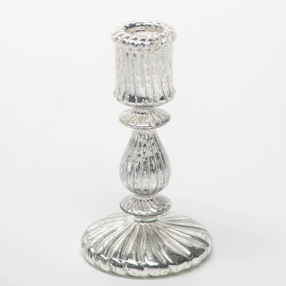 Richland Ribbed Unique Mercury Glass Taper Candle Holder Set Of 3 3 Richland Ribbed Unique Mercury Glass Taper Candle Holder Set Of 3 - Image 3