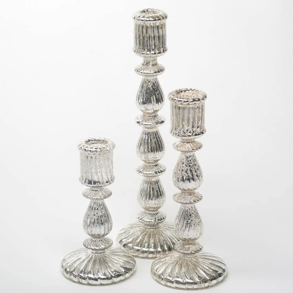 Richland Ribbed Unique Mercury Glass Taper Candle Holder Set Of 3 1 Richland Ribbed Unique Mercury Glass Taper Candle Holder Set Of 3