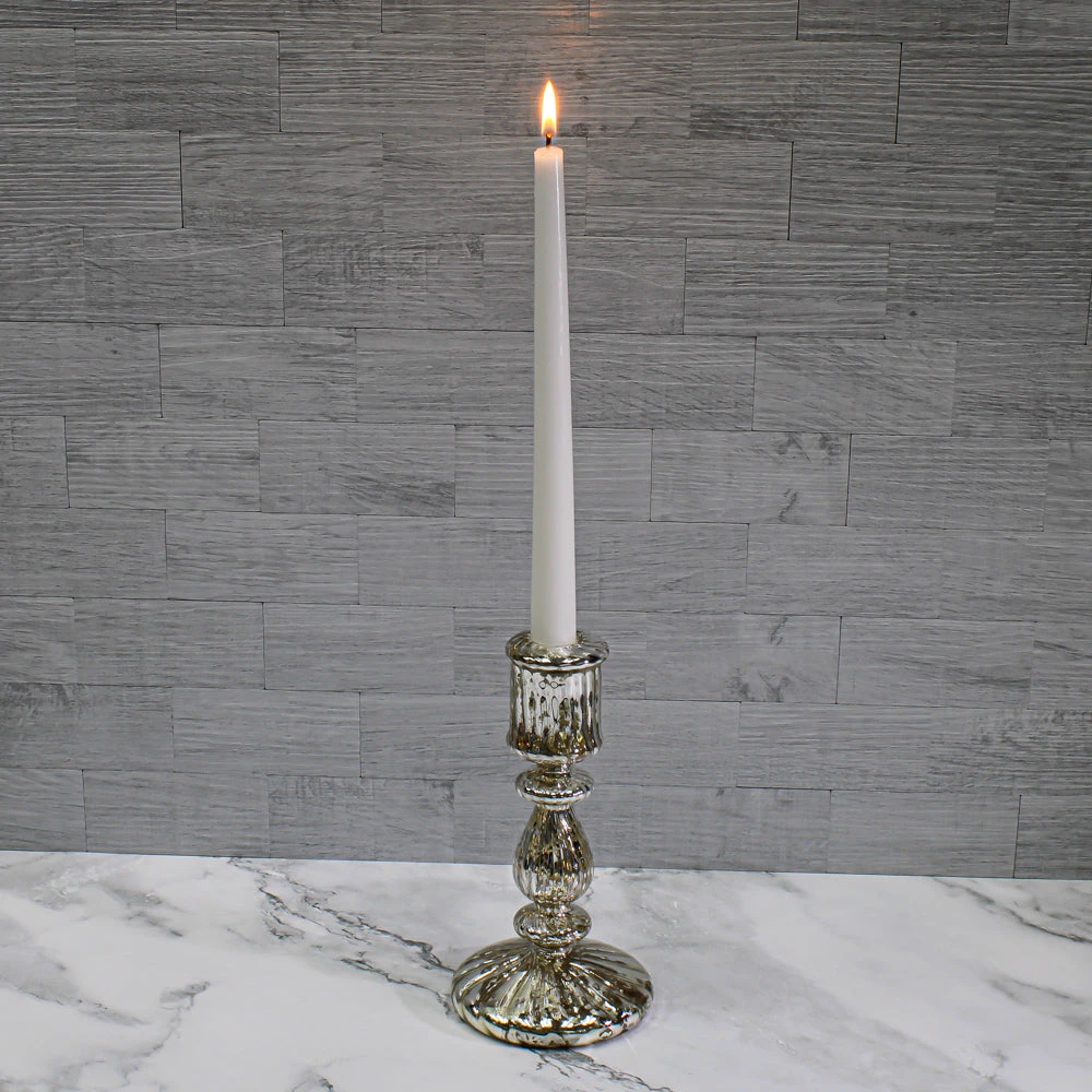 Richland Ribbed Unique Mercury Glass Taper Candle Holder Set Of 3 4 Richland Ribbed Unique Mercury Glass Taper Candle Holder Set Of 3 - Image 4
