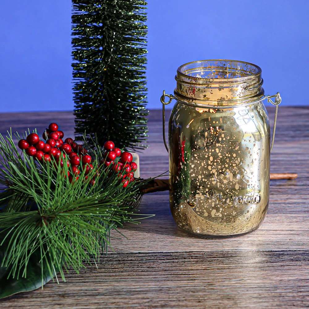 Richland Small Mercury Hanging Mason Jar With Handle - Metallic Gold Set Of 12 1 Richland Small Mercury Hanging Mason Jar With Handle - Metallic Gold Set Of 12