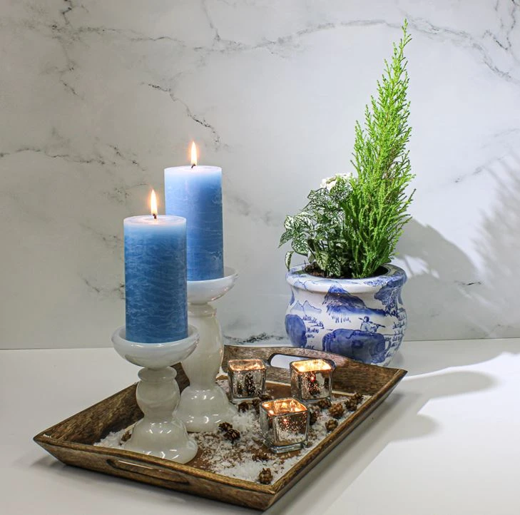 Richland Rustic Pillar Candle 3"x 6" Light Blue Set Of 24 2 Richland Rustic Pillar Candle 3"x 6" Light Blue Set Of 24 - Image 2