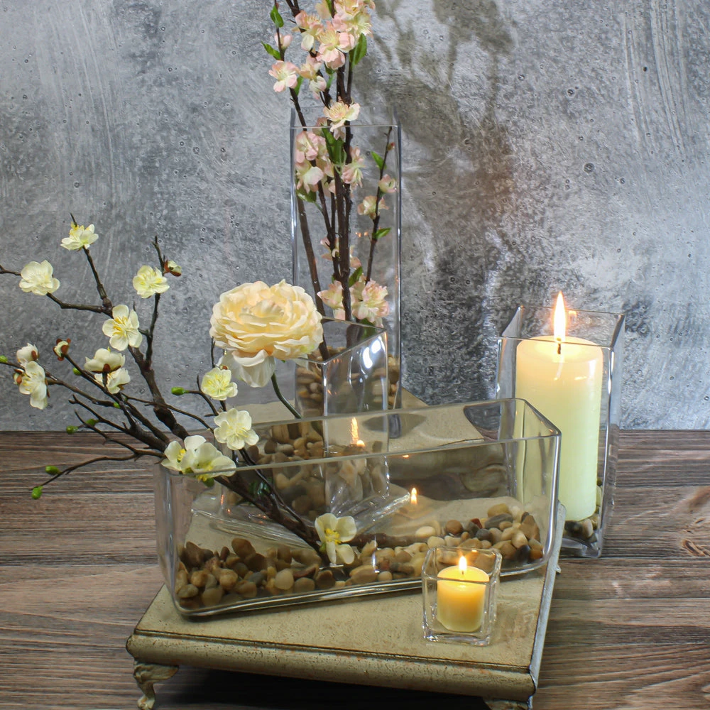 Long Glass Rectangle Vase 11.5" X 3.5" 4 Long Glass Rectangle Vase 11.5" X 3.5" - Image 4