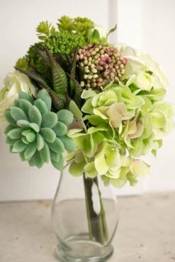 Real Touch Succulents With Faux Hydrangea & Rose Bouquet 12"
