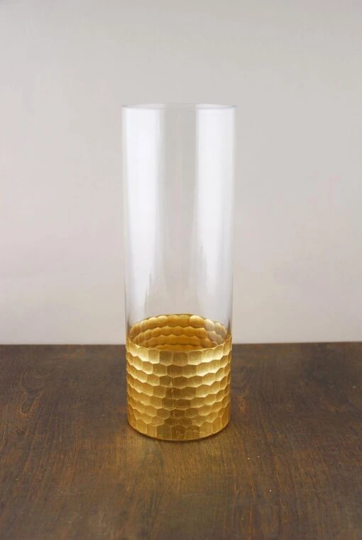 Gold Honeycomb Cylinder Vase 4"x12"