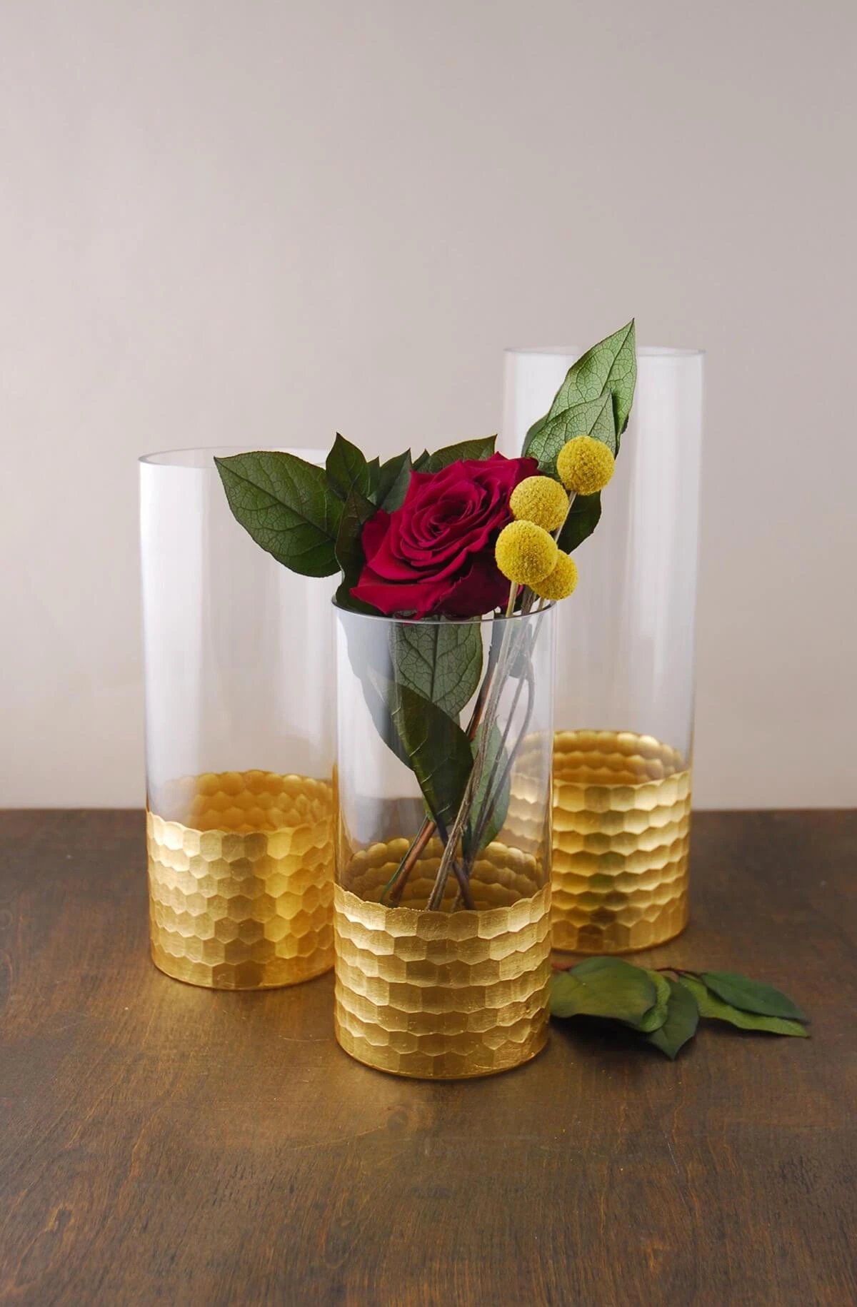 Gold Honeycomb Cylinder Vase 4"x10" 2 Gold Honeycomb Cylinder Vase 4"x10" - Image 2