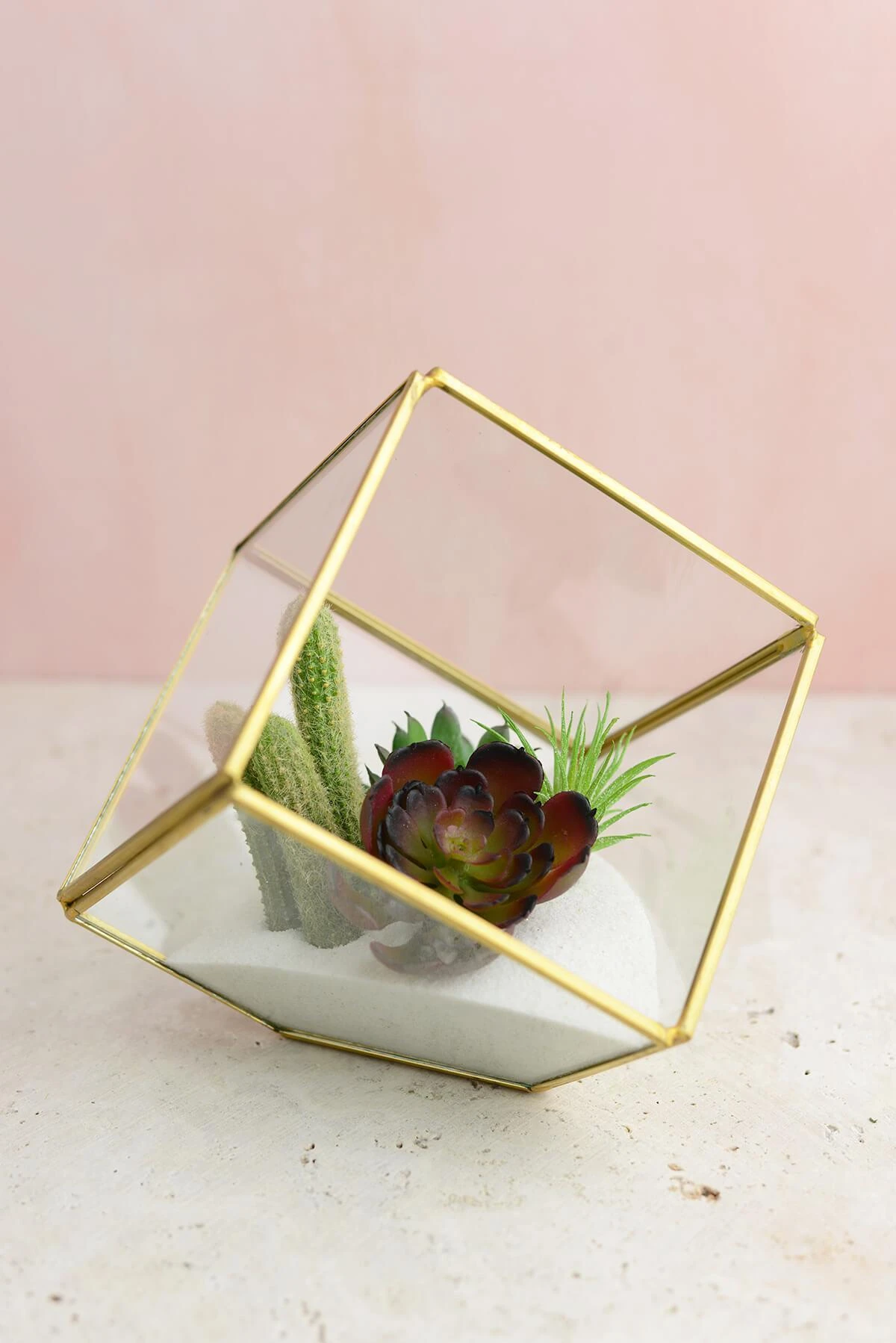 Hira Glass & Brass Terrarium Angled Cube 4.7" 2 Hira Glass & Brass Terrarium Angled Cube 4.7" - Image 2