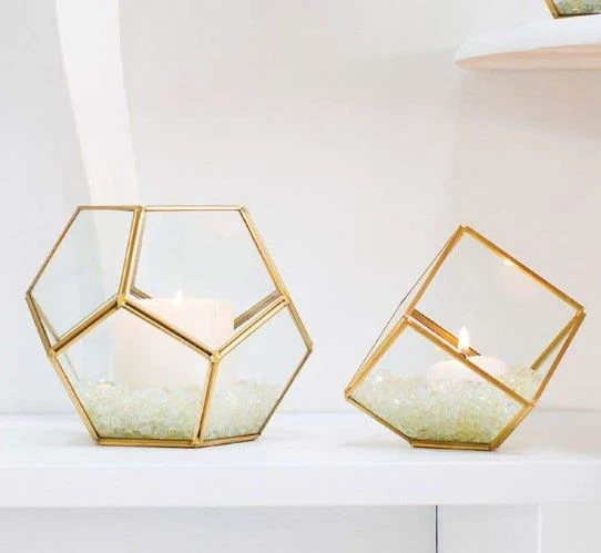 Hira Glass & Brass Terrarium Angled Cube 4.7" 4 Hira Glass & Brass Terrarium Angled Cube 4.7" - Image 4